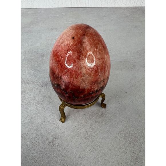 Home Decorative Elegant Table Centerpiece Red Stone Egg with Brass Stand - Picture 1 of 8